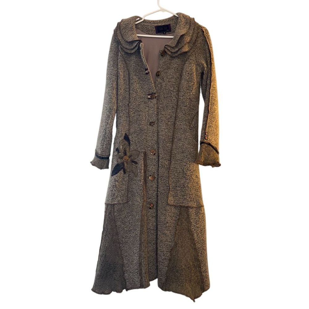 La-El Couture Women's Wool Blend Multicolor Knit Duster Cardigan Size M
